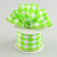 2.5  Harlequin Print Ribbon: Lime Green and White (10 Yards) Hot on Sale