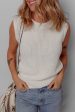 White Solid Color Eyelet Knit Crew Neck Sweater Vest Fashion