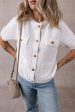 White Gold Buttons Textured Sweater T Shirt Cheap