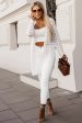 White Wavy Trim Open Knit Long Sleeve Cardigan Online Hot Sale