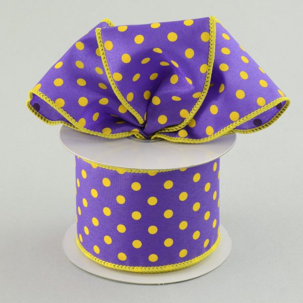 2.5  Small Polka Dot Ribbon: Purple With Yellow Dots (10 Yards) Online now