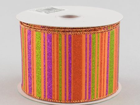 2.5  Horizontal Stripe Ribbon: Orange, Lime, Purple (10 Yards) Discount