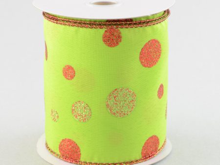 4  Glitter Dots Ribbon: Lime Red (10 Yards) Supply