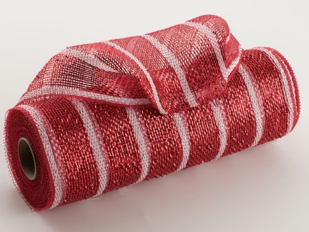 10  Poly Deco Mesh: Deluxe Red White Stripe For Discount