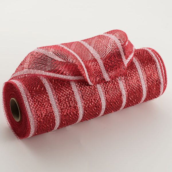 10  Poly Deco Mesh: Deluxe Red White Stripe For Discount