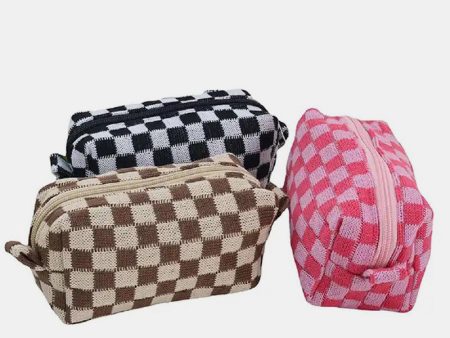 Zenana Checkered Pattern Knitted Cosmetic Pouch Online