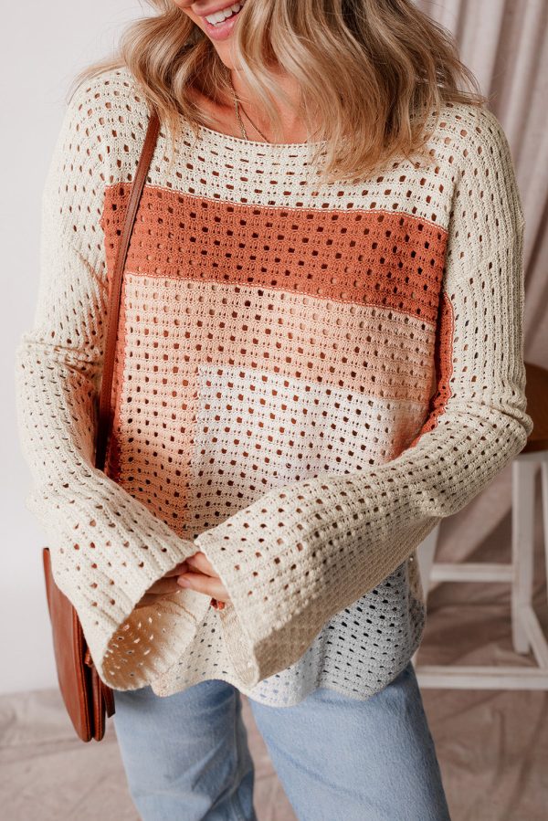 Apricot Pointelle Knit Colorblock Baggy Sweater Online now