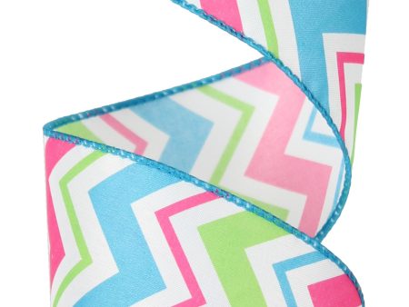 2.5  Satin Spring Chevron Ribbon: Blue, Pink & Lime on Sale