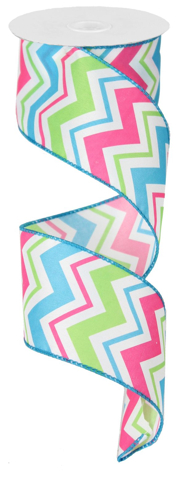 2.5  Satin Spring Chevron Ribbon: Blue, Pink & Lime on Sale