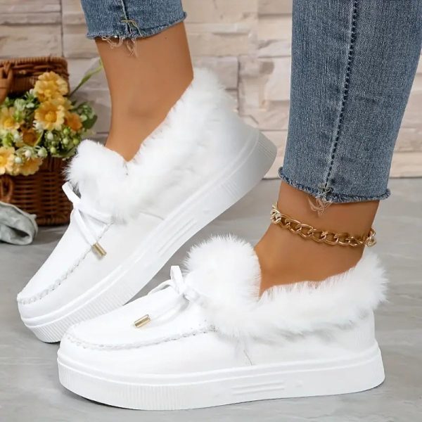 Bow Furry Round Toe Flat Slip-Ons on Sale