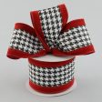 2.5  Black White Houndstooth & Crimson Ribbon (10 Yards) For Discount