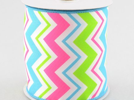 4  Satin Spring Chevron Ribbon: Blue, Pink & Lime Hot on Sale