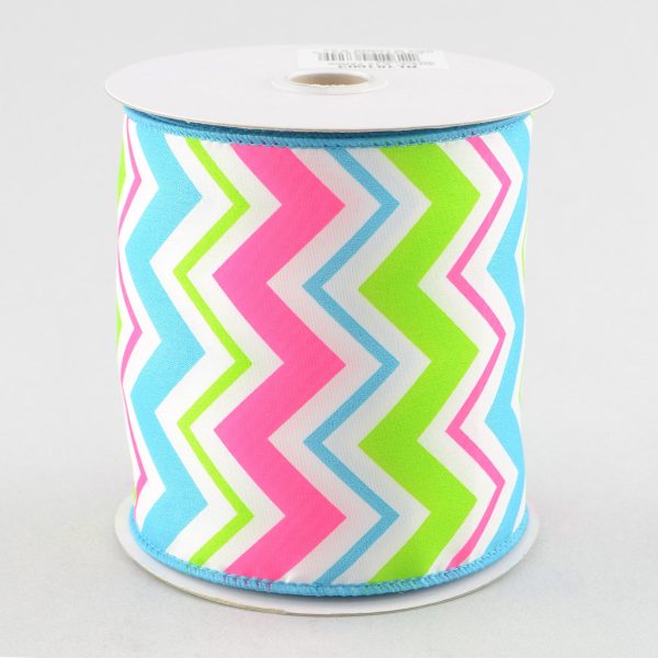 4  Satin Spring Chevron Ribbon: Blue, Pink & Lime Hot on Sale