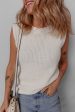 White Solid Color Eyelet Knit Crew Neck Sweater Vest Fashion