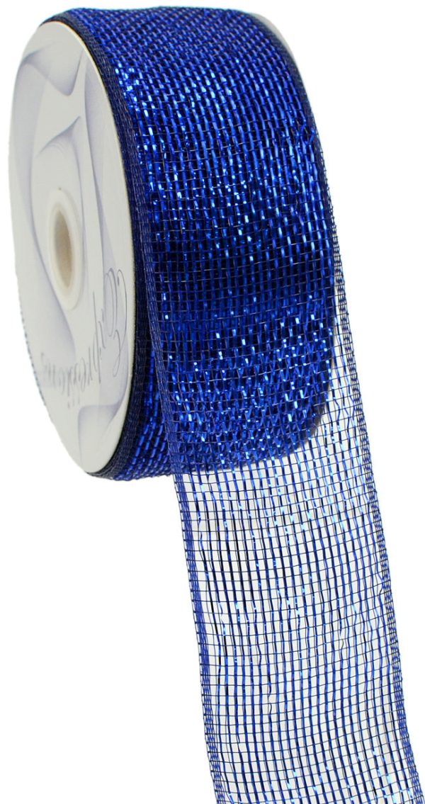 2.5  Poly Deco Mesh Ribbon: Metallic Navy Royal Sale