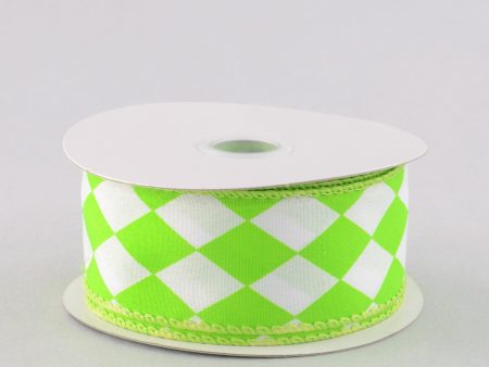 1.5  Harlequin Print Ribbon: Lime Green and White (10 Yards) Online