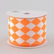 2.5  Harlequin Print Ribbon: Orange and White (10 Yards) Online Sale