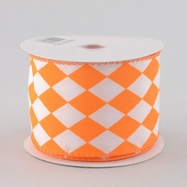 2.5  Harlequin Print Ribbon: Orange and White (10 Yards) Online Sale