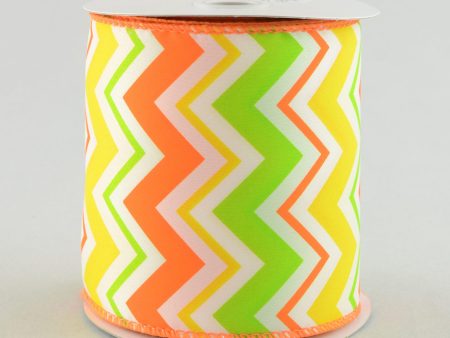 4  Satin Spring Chevron Ribbon: Orange, Yellow & Lime Cheap