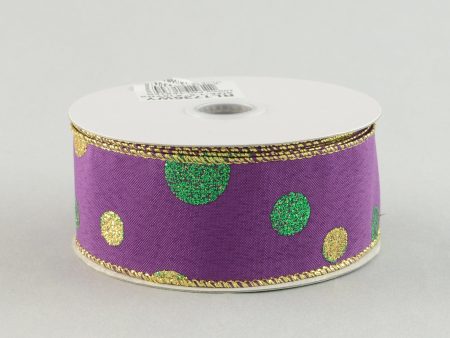 1.5  Glitter Dots Ribbon: Mardi Gras (10 Yards) Online Sale