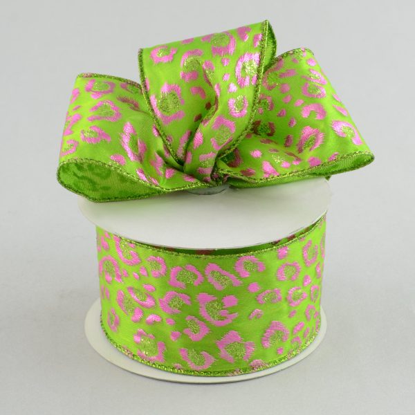 2.5  Lime Fuchsia Leopard Ribbon (10 Yards) Cheap