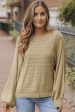 Apricot Lantern Sleeve Eyelets Textured Knit Sweater Discount