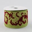 2.5  Velvet Leaf Ribbon: Moss Green & Burgundy (10 Yards) Sale