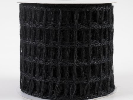 4  Jute Window Pane Mesh Ribbon: Black (10 Yards) Sale