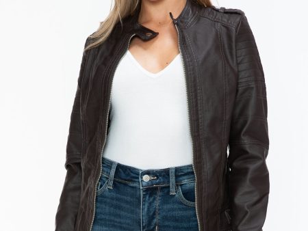 Snobbish PU Leather Biker Jacket with Side Zip Pockets Supply