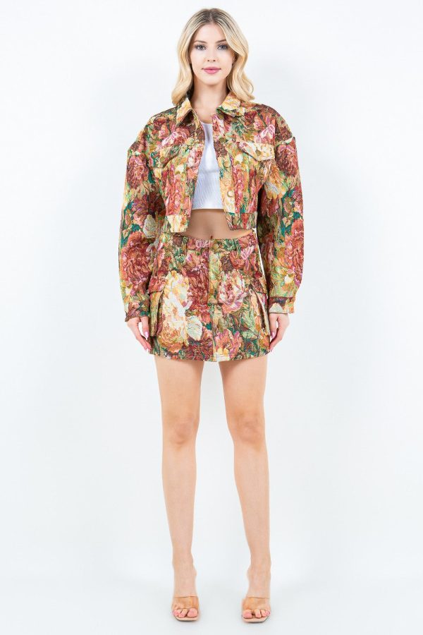 American Bazi Jacquard Cargo Cropped Jacket Sale