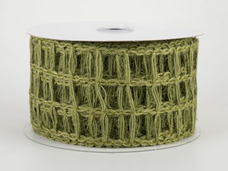 2.5  Jute Window Pane Mesh Ribbon: Moss Green (10 Yards) Online Sale