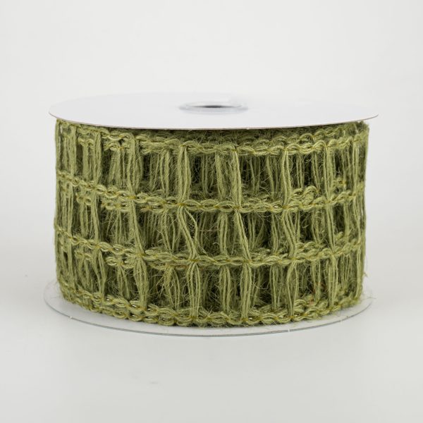 2.5  Jute Window Pane Mesh Ribbon: Moss Green (10 Yards) Online Sale