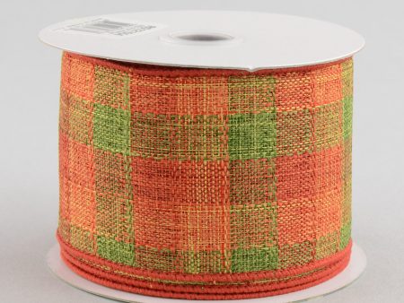 2.5  Woven Check Ribbon: Red, Orange, Lime Green (10 Yards) Hot on Sale