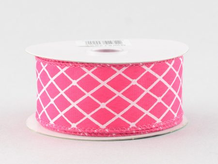 1.5  White Trellis Diamond Pattern Ribbon: Fuchsia Pink Discount