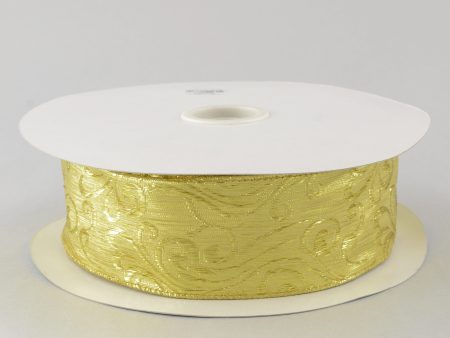 2.5  Gold Lamé Damask Ribbon (50 Yards) For Sale