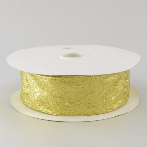 2.5  Gold Lamé Damask Ribbon (50 Yards) For Sale