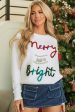 White Tinsel Merry and Bright Graphic Christmas Sweater Online Hot Sale