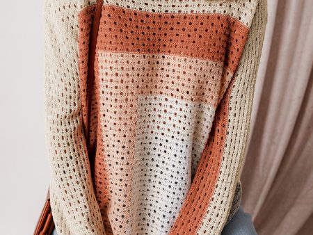 Apricot Pointelle Knit Colorblock Baggy Sweater Online now