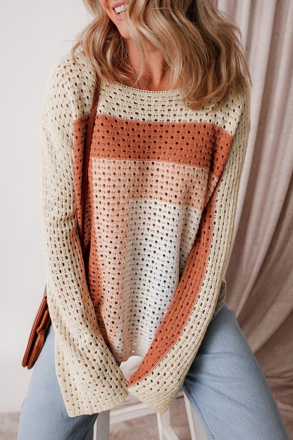 Apricot Pointelle Knit Colorblock Baggy Sweater Online now