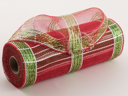 10  Poly Deco Mesh: Metallic Red Lime White Plaid Online