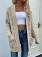 Woven Right Cable-Knit Open Front Cardigan with Front Pockets on Sale