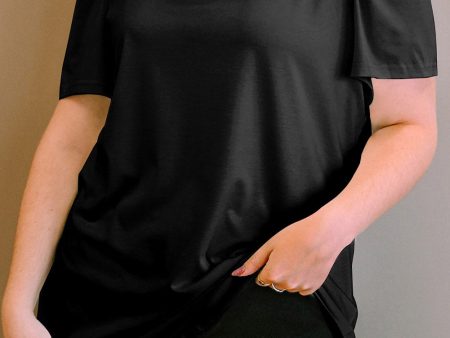 Black Plus Size Square Neck Ruched Shoulder Short Sleeve Top Online