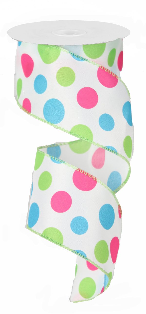 2.5  Polka Dot Ribbon: Pink, Lime & Blue (10 Yards) Online