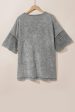 Light Grey Mineral Wash Drop Sleeve Patchwork Plus Tee For Cheap