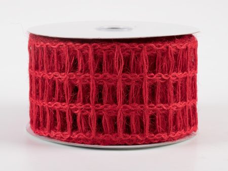 2.5  Jute Window Pane Mesh Ribbon: Red (10 Yards) For Discount