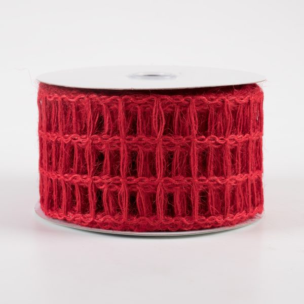 2.5  Jute Window Pane Mesh Ribbon: Red (10 Yards) For Discount