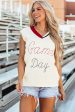 White Vintage Game Day Sweater Vest Fashion