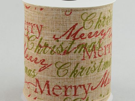 4  Faux Linen Merry Christmas Ribbon: Red & Moss (10 Yards) on Sale