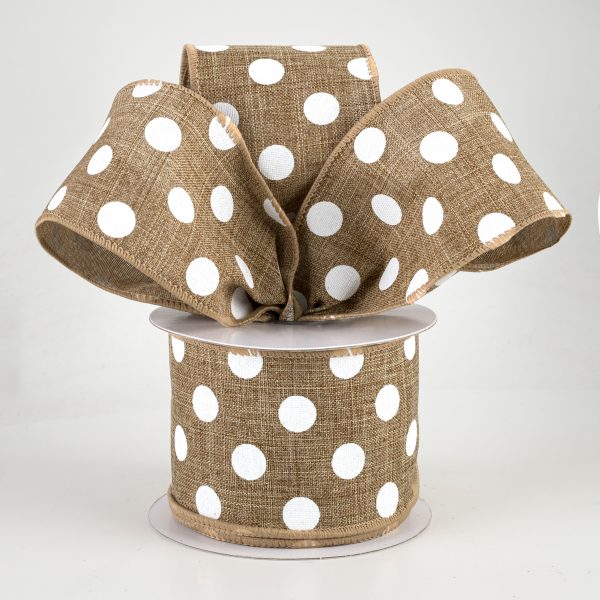 2.5  Linen Polka Dot Ribbon: White on Natural (10 Yards) Online