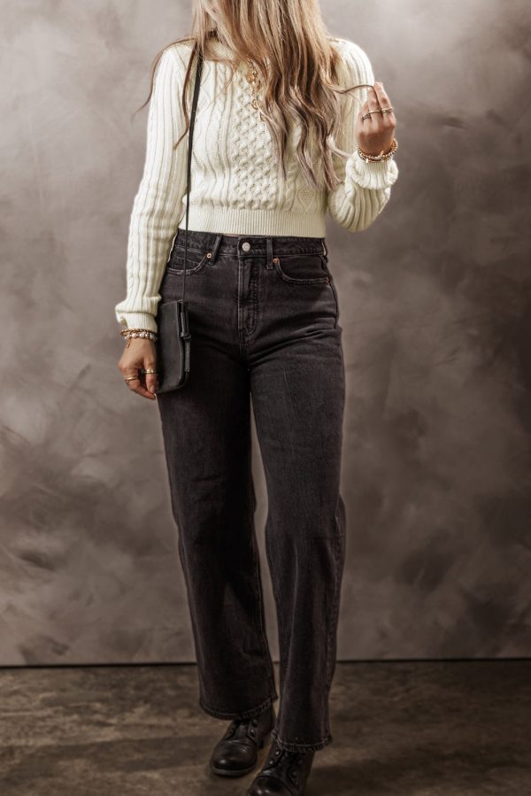 White Cable Knit Cropped Sweater Discount